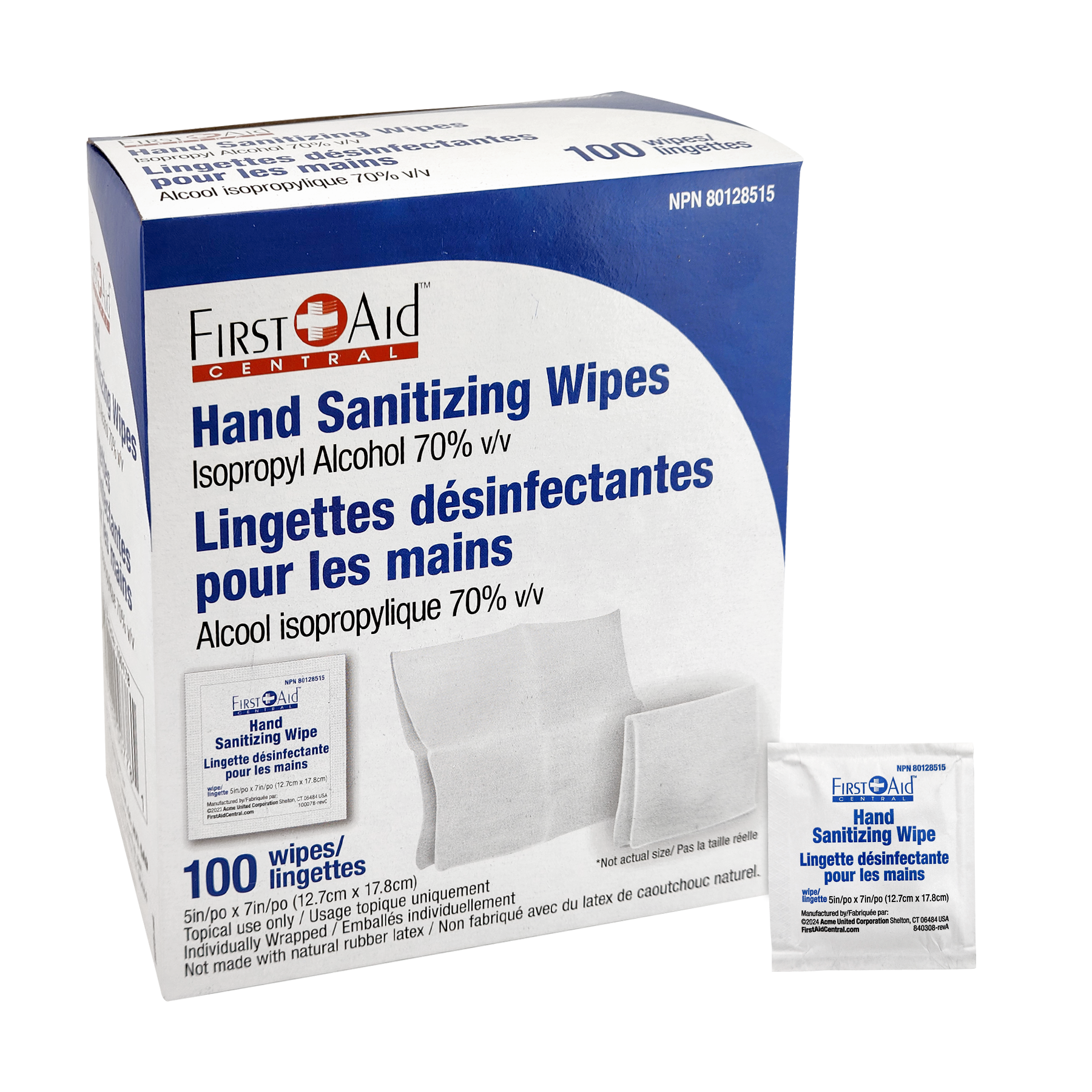 Lingettes désinfectantes pour les mains - Boite de 100