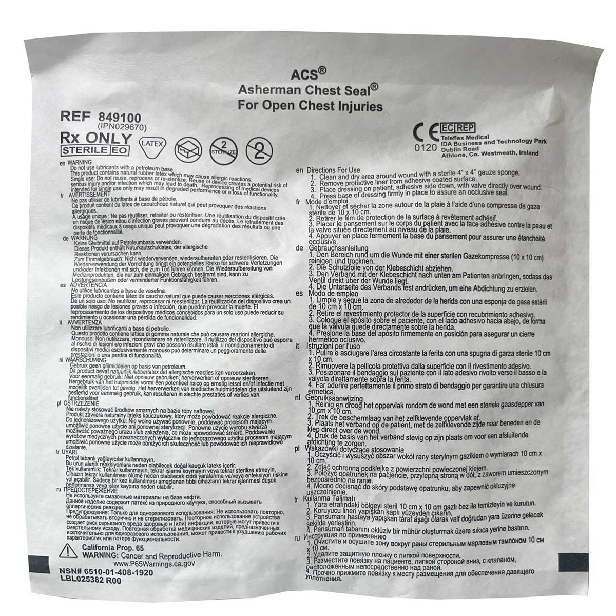Asherman Chest Seal avec Valve 5,5 pouces