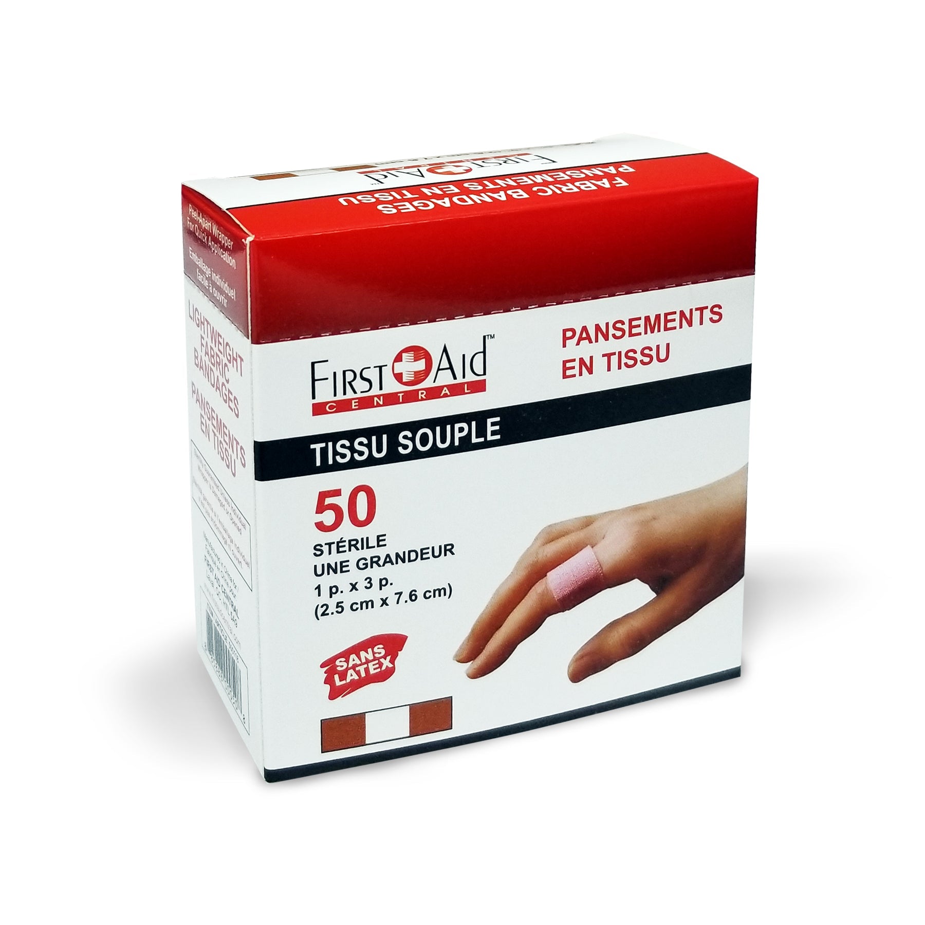 Pansements adhésifs en tissu léger et flexible - 1 po x 3 po (boîte de 50)