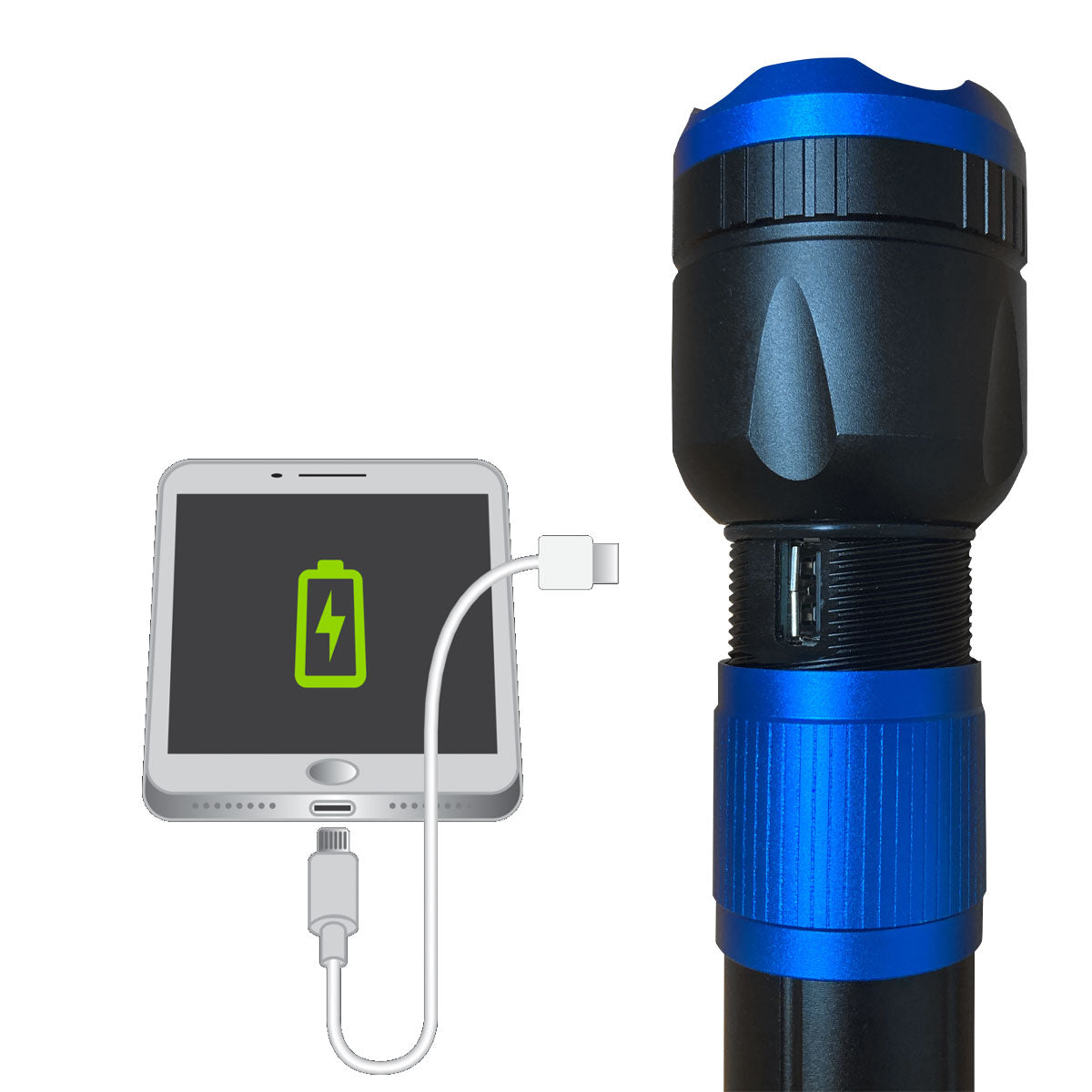 Lampe de Poche Ultra HD Rechargeable USB 3400 Lumen avec Batterie d’alimentation - Bleu