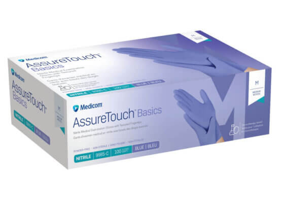 Gants en nitrile bleu Medicom AssureTouch Basics, 5 mil, taille M (boîte de 100)