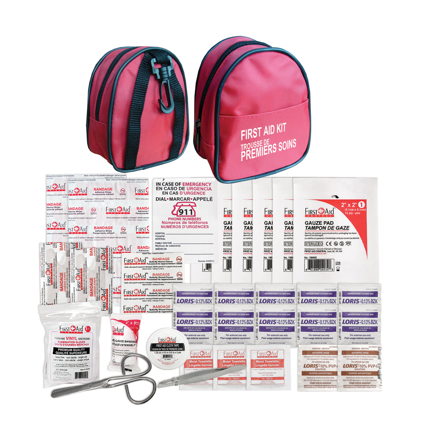 Trousse de Premiers Soins - 44 mcx, Sac en Nylon avec Mousqueton