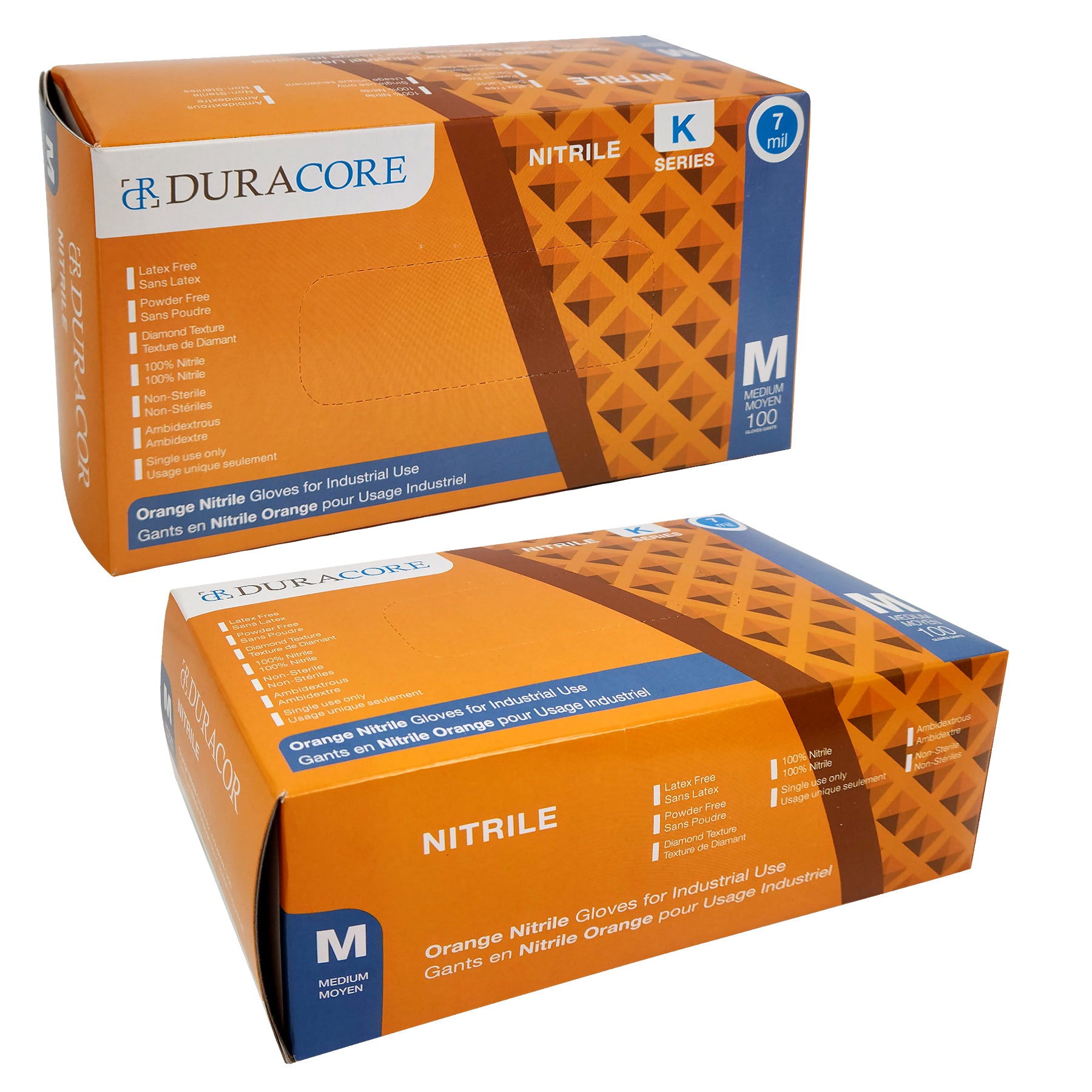 DURACORE, Gants texturés en nitrile orange, sans poudre, 7 mil, moyen (boîte de 100)