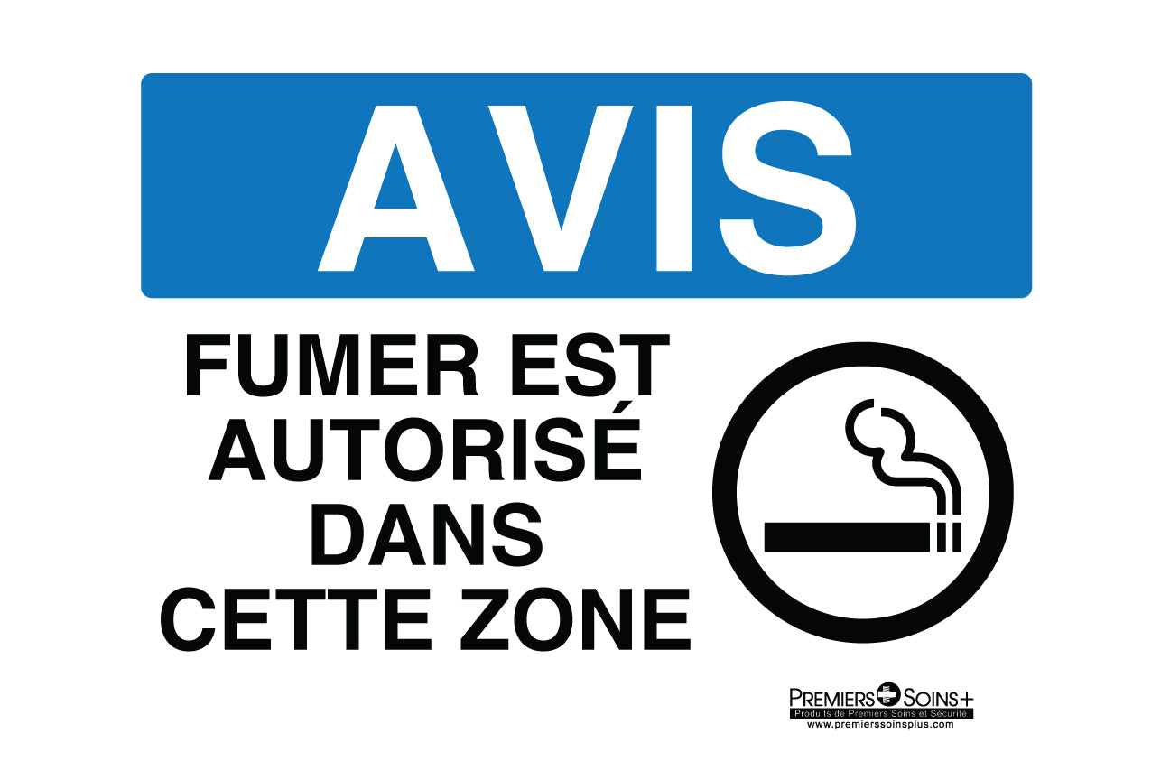 Avis - Fumer est autorisé dans cette zone - Enseigne