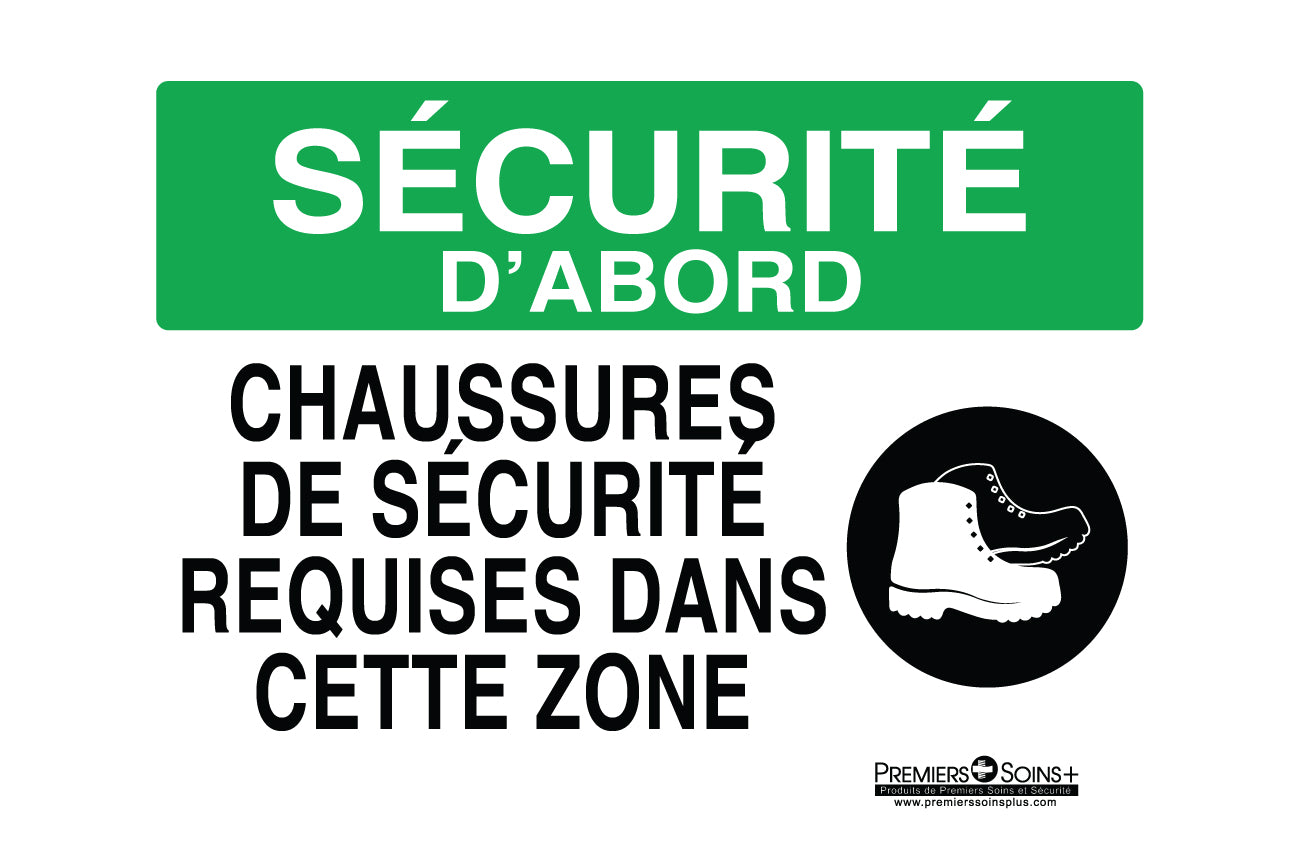 Sécurité d'abord - Chaussures de sécurité requises dans cette zone - Enseigne