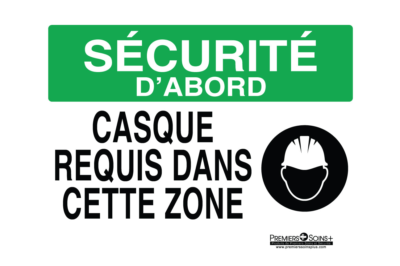 Sécurité d'abord - Casque requis dans cette zone - Enseigne