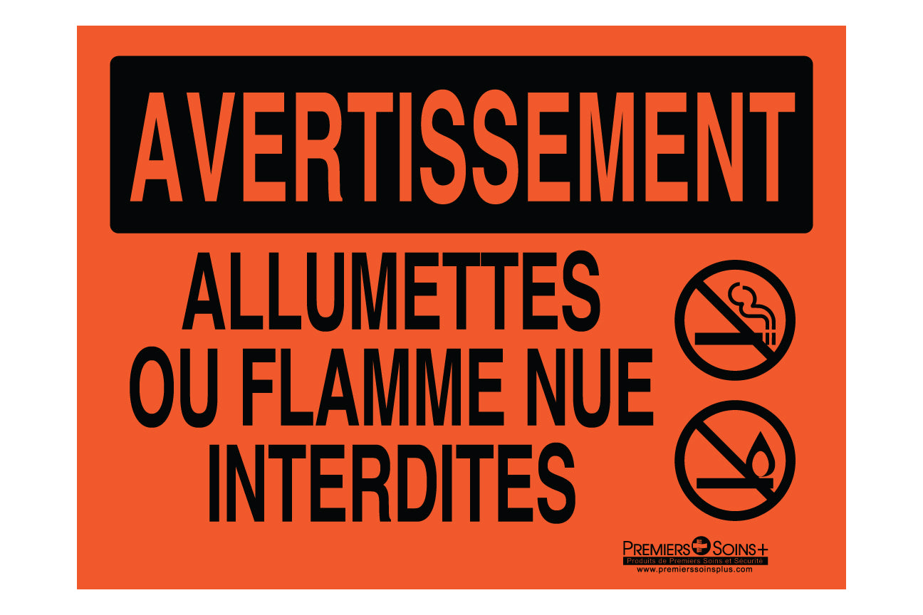 Avertissement - Allumettes ou flamme nue interdites - Enseigne