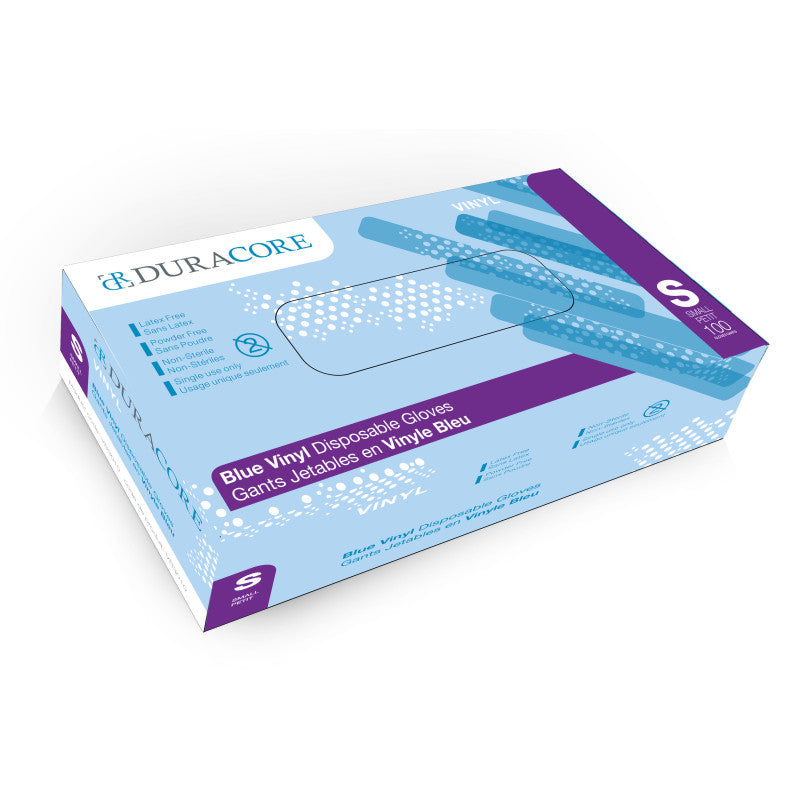 Gant industriel en vinyle bleu Duracore - 4 mil - sans poudre
