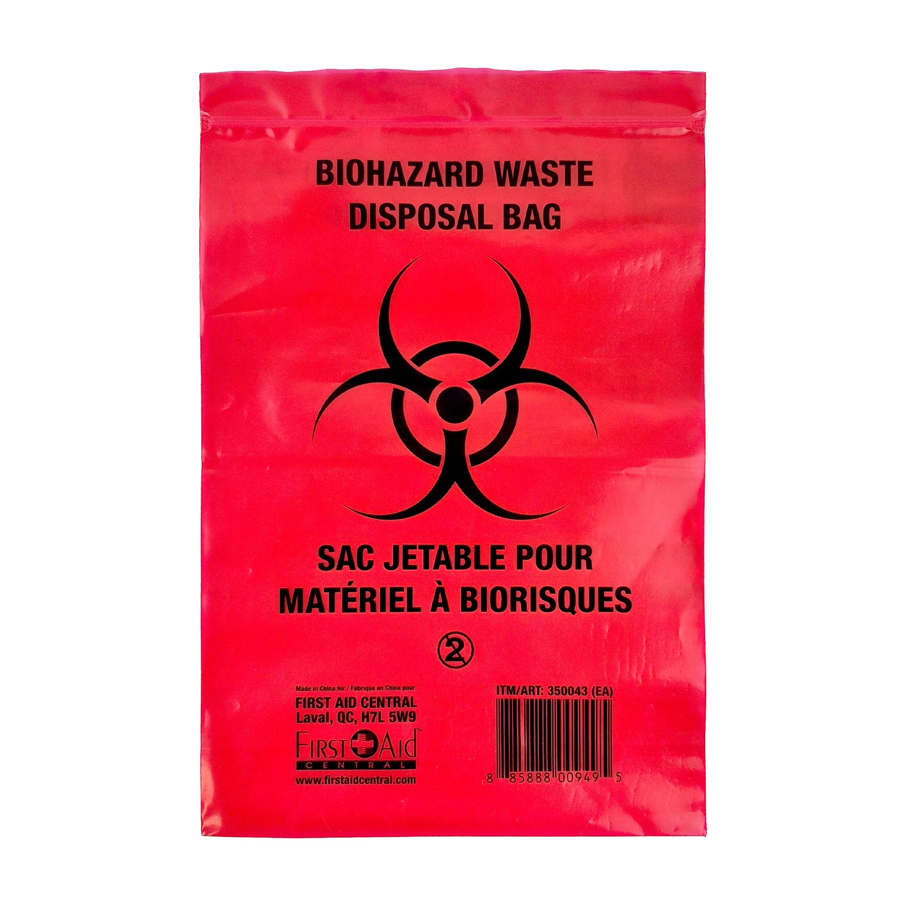 Sacs pour déchets biomédicaux – Refermables, rouges, bilingues (15,25