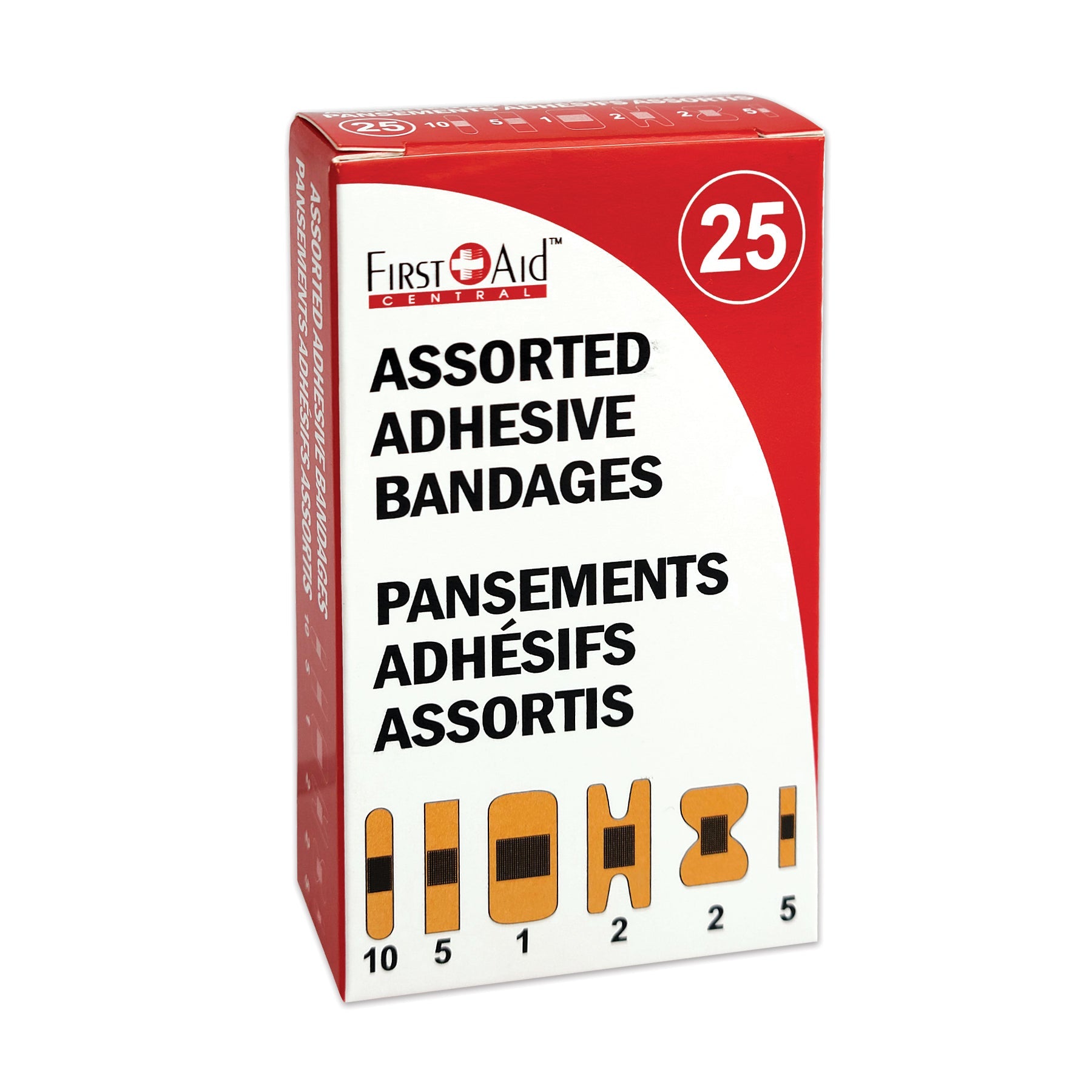 Pansements adhésifs assortis, boîte de 25, marque FAC