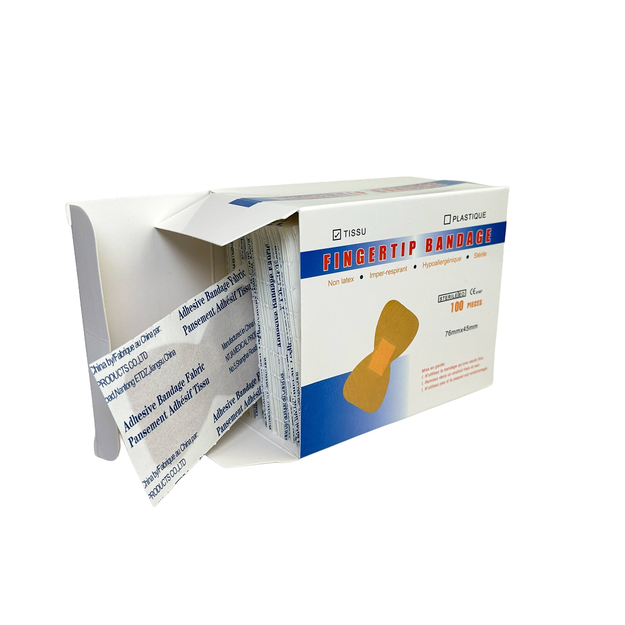 Pansements en tissu pour le bout des doigts, LG, 4,4 x 7,6 cm - Boîte de 100