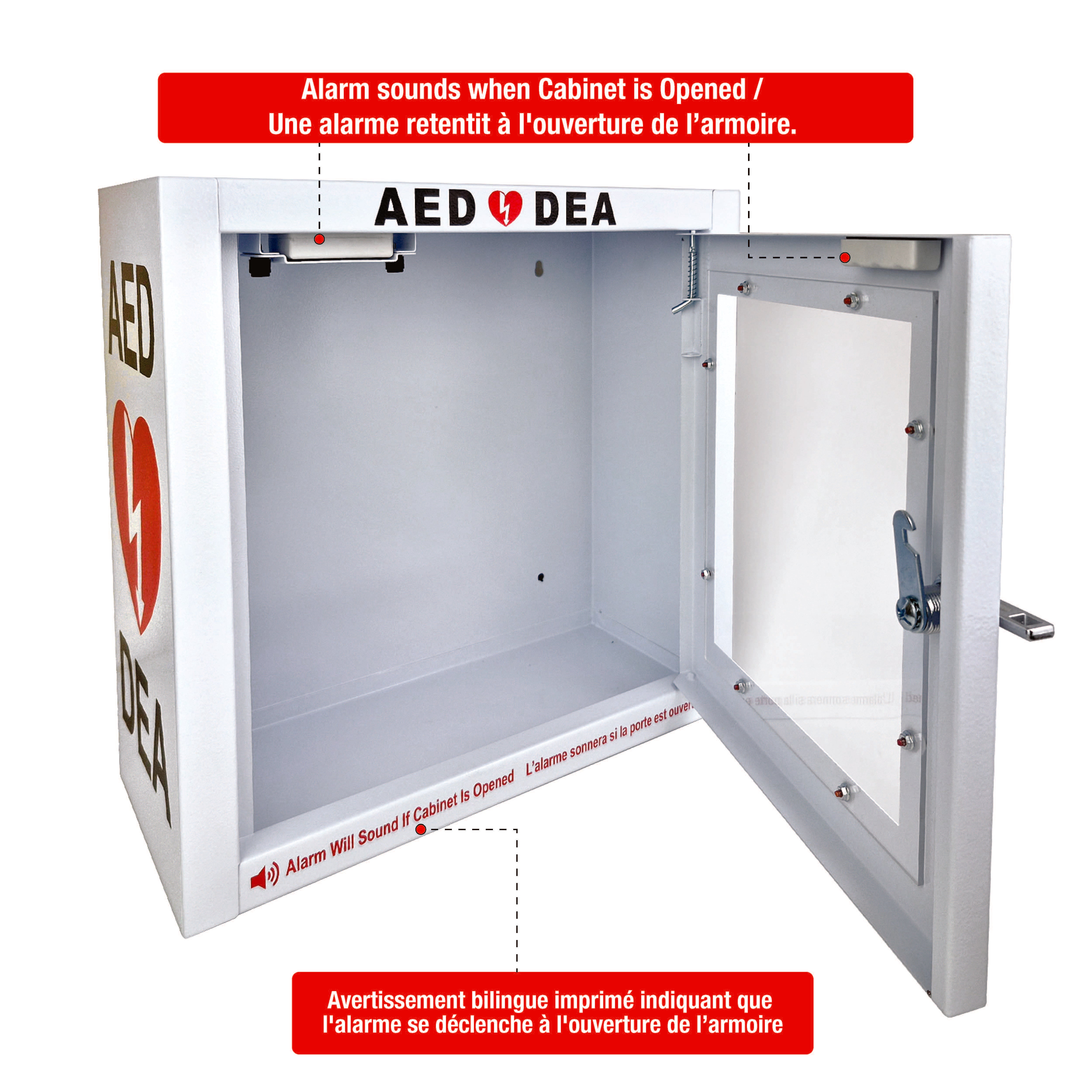 Armoire murale pour DEA – Montage en surface avec alarme de porte 90 dB