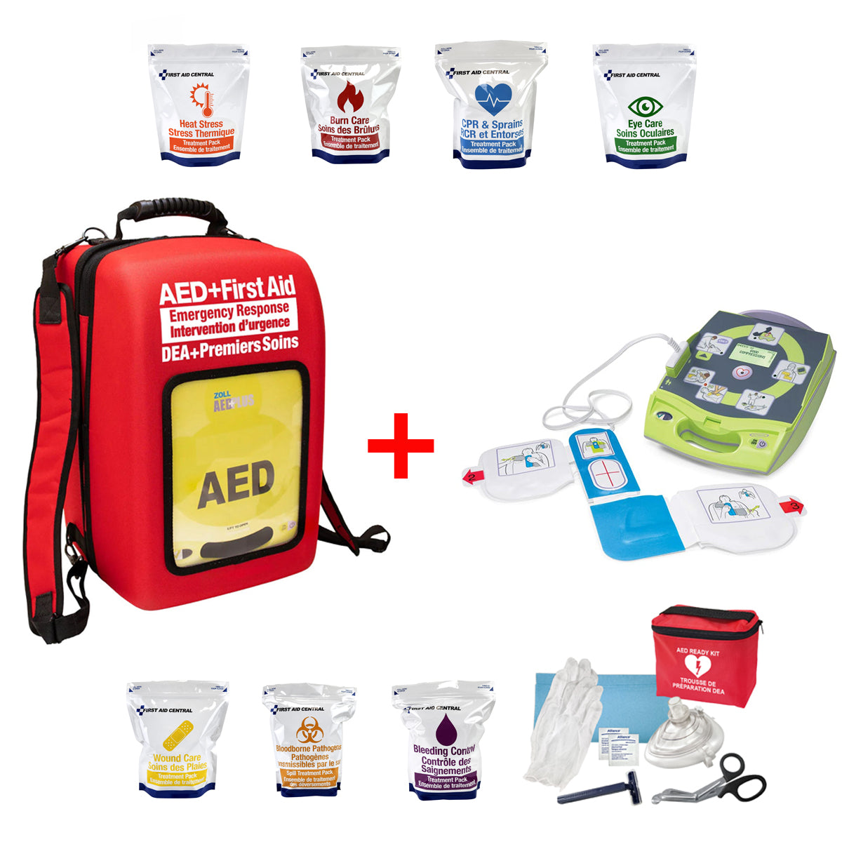 Sac à dos d'intervention d'urgence avec défibrillateur automatique externe (ZOLL AED Plus inclus)