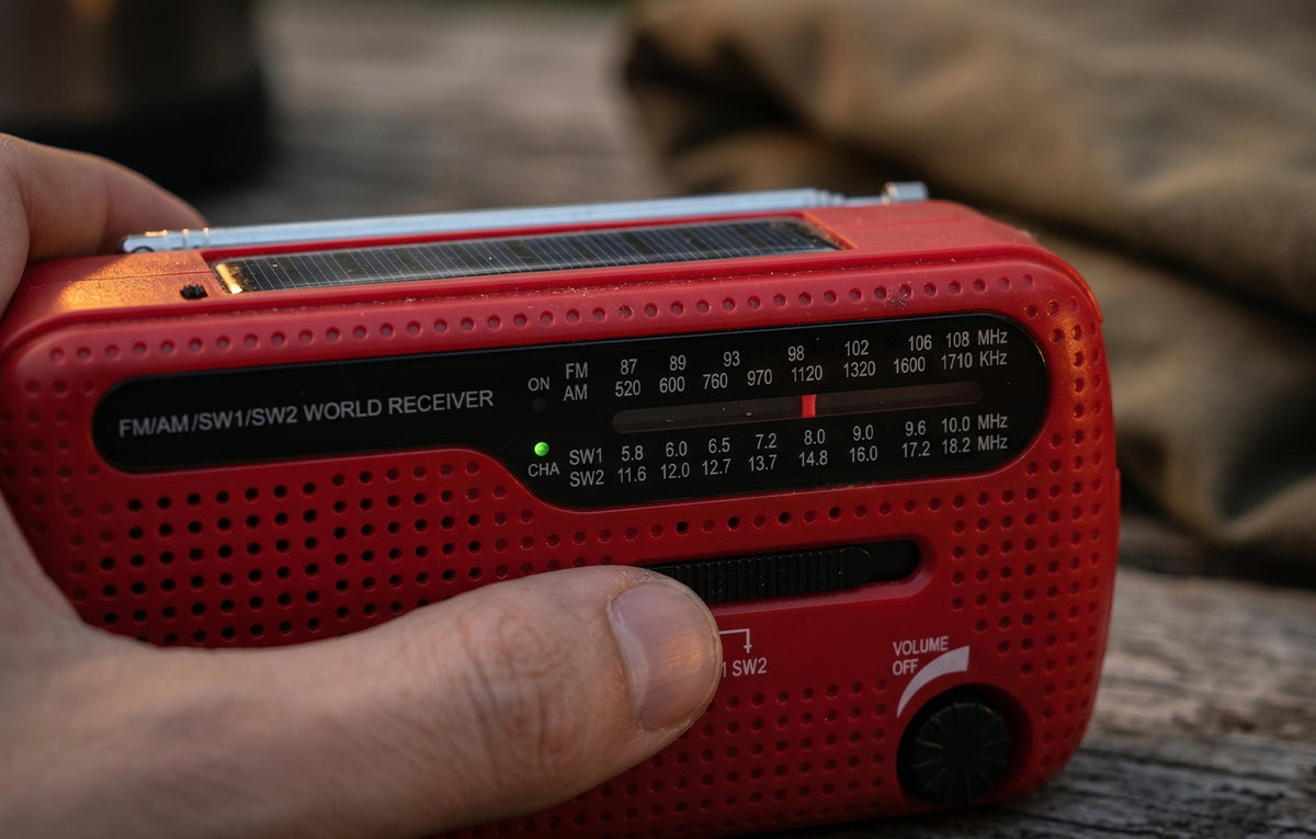 Lampe de poche radio à manivelle/énergie solaire avec sirène 