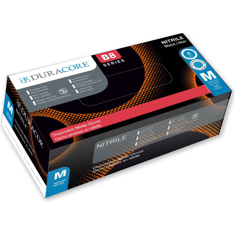 Gants industriels en nitrile noir Duracore - 8 mil - Sans poudre