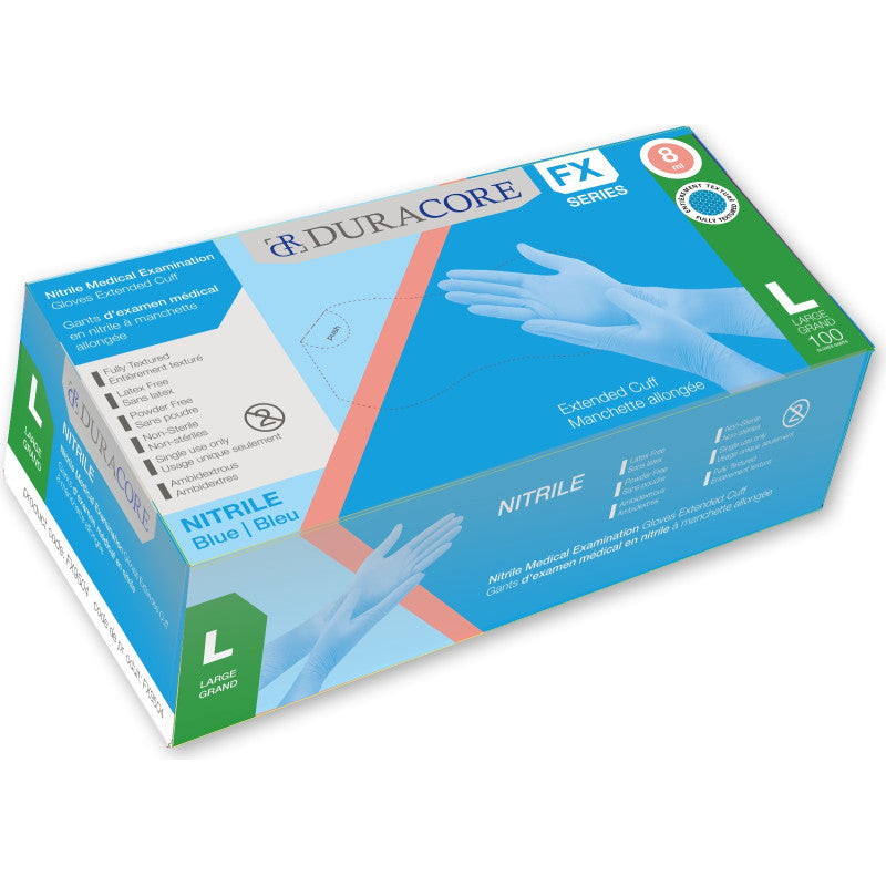 Gants d'examen en nitrile à manchette longue Duracore - 8 mil - Sans poudre