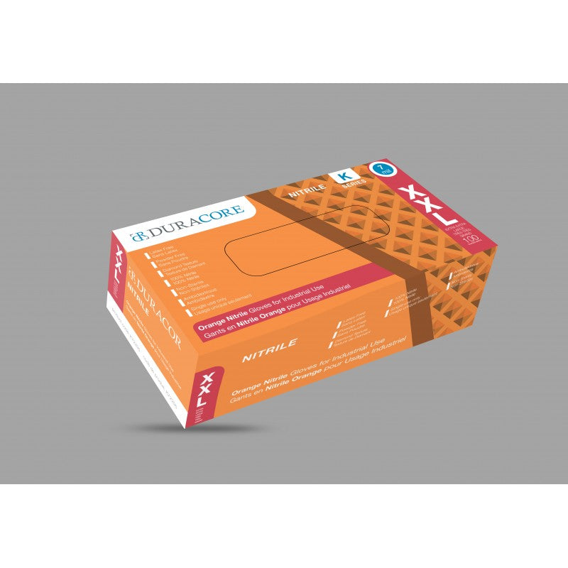 DURACORE, Gants texturés en nitrile orange, sans poudre, 7 mil, moyen (boîte de 100)