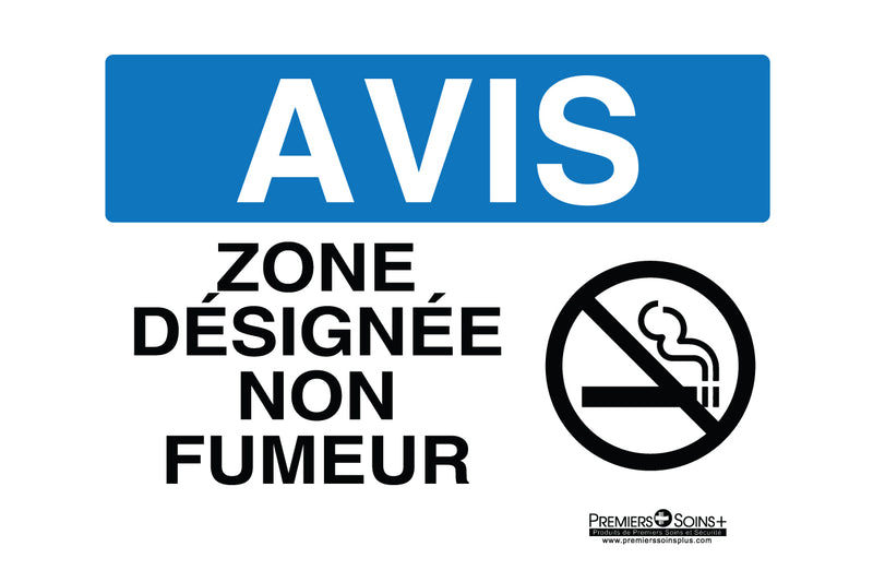 Avis - Zone désignée sans fumée - Enseigne