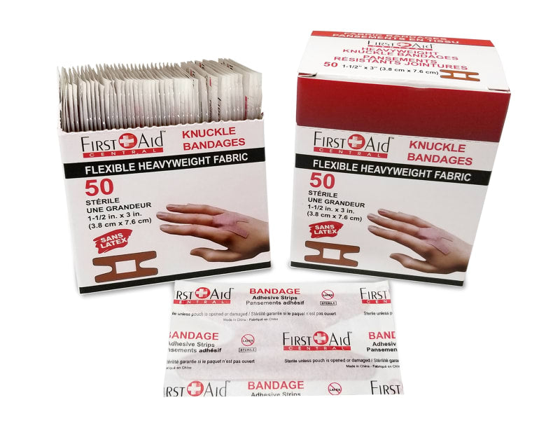 Bandages adhésifs en tissu résistant pour jointures (boîte de 50)